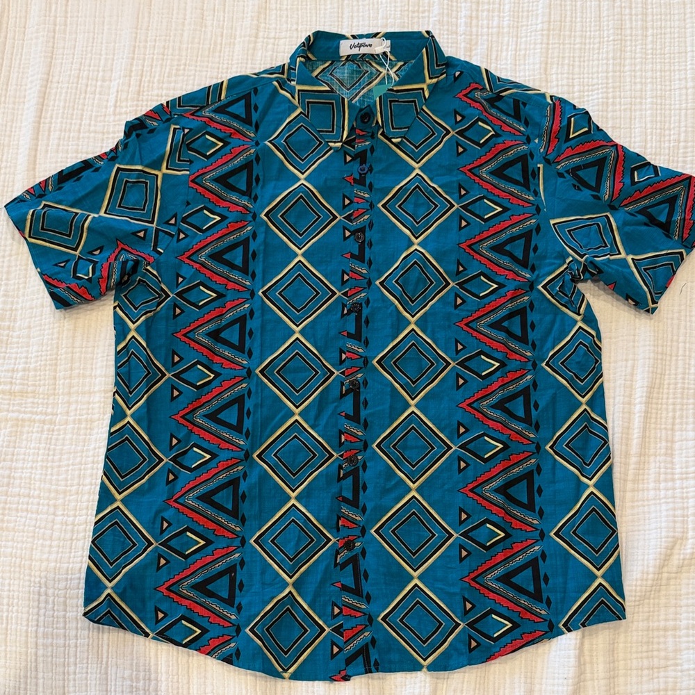 Stylish Geometric Blue and Red Men's Shirt